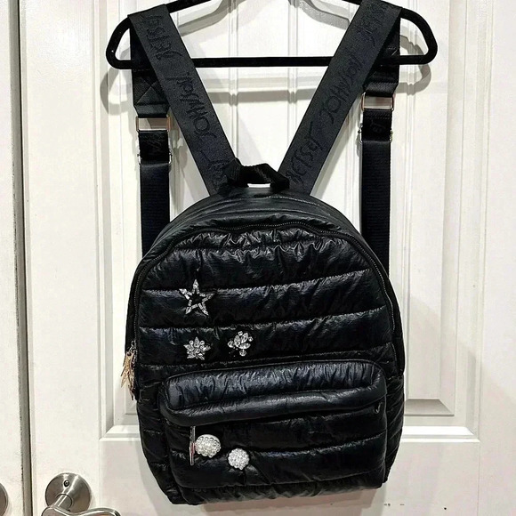 Betsey Johnson Black Quilted JeweledPuffer Gold Zipper Adjustable Backpack Purse main image 13